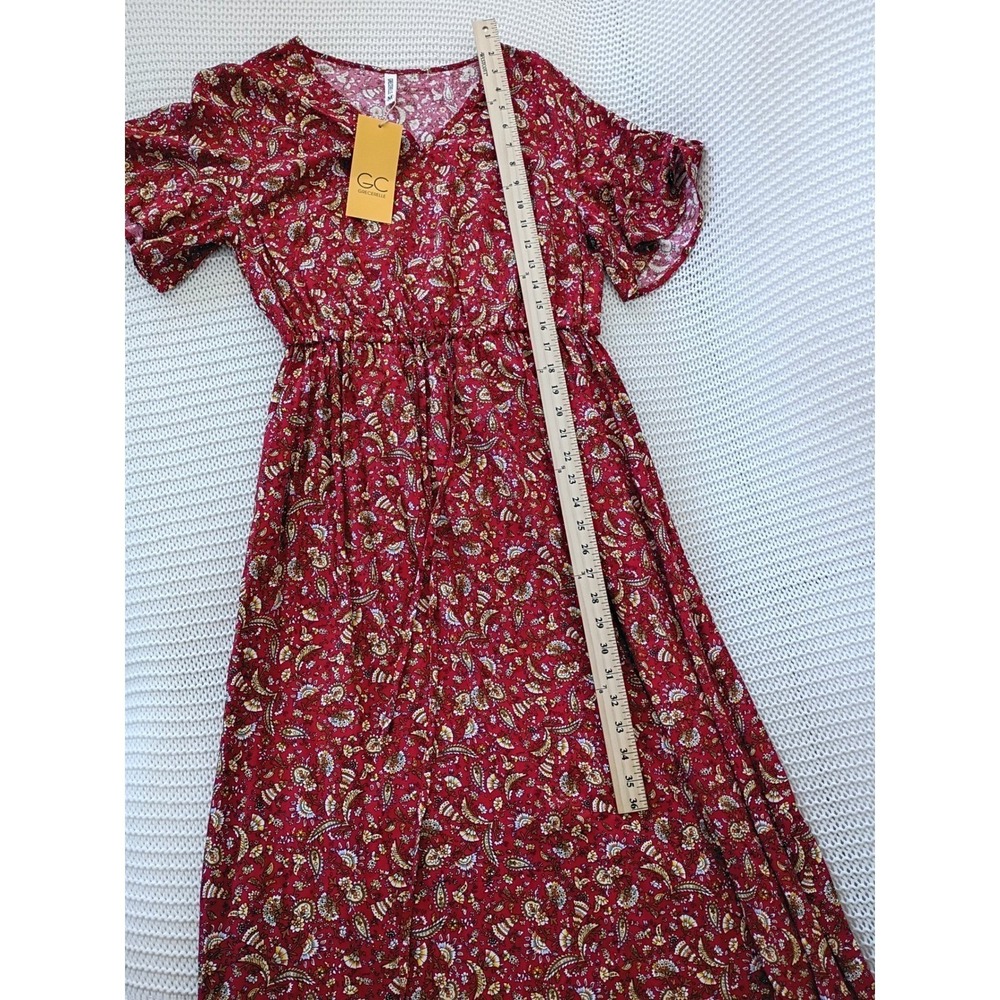NWT Grecerelle Red Paisley Floral Maxi Dress V-Neck Short Sleeve Elastic Waist M - Picture 10 of 13